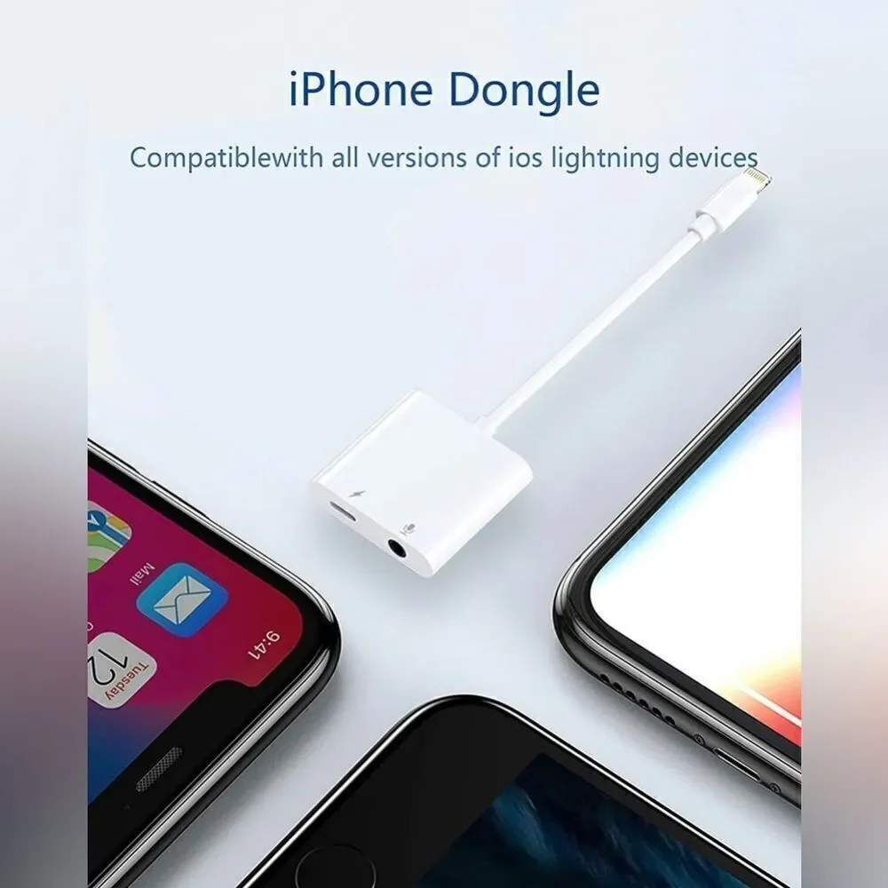 2- Pack 2 in 1 Dual Adapter, 3.5mm Headphone & Charger Splitter For iPhone User